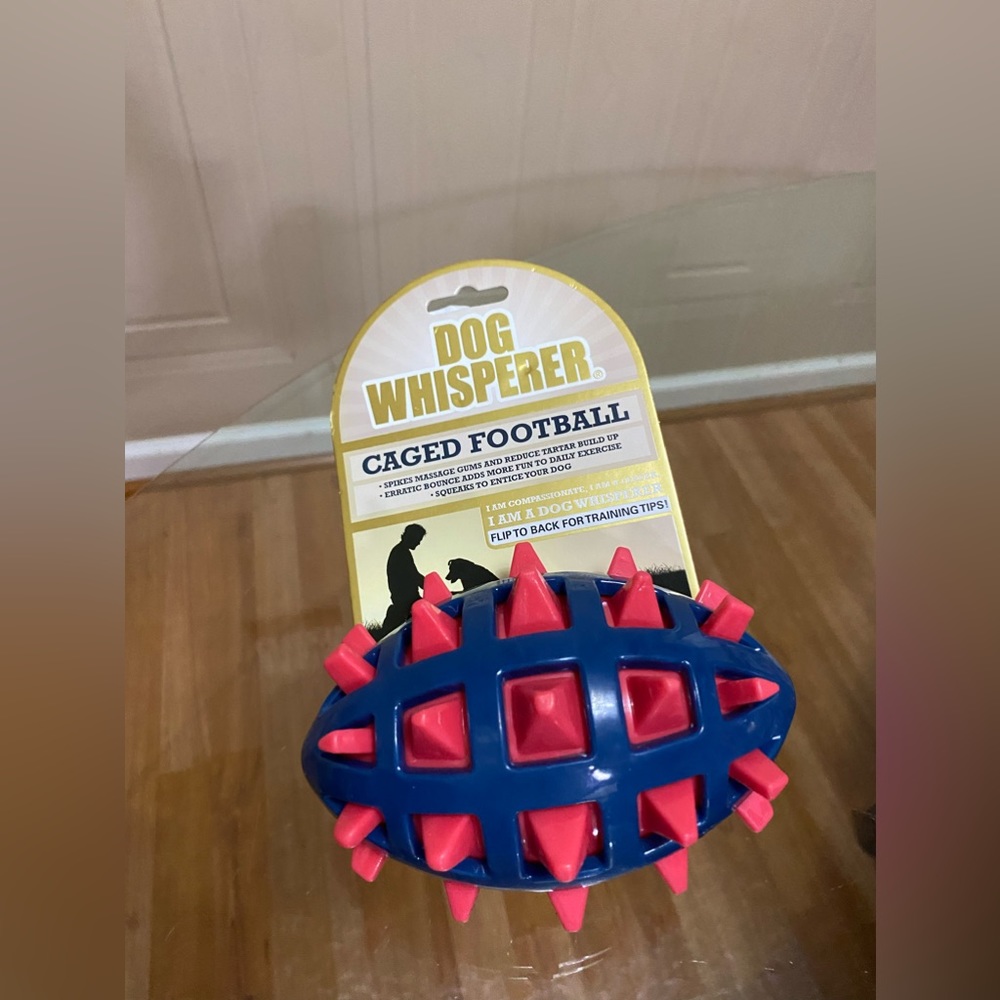 - Brand New Caged Football Ball Dog Whisperer With Squeaker.